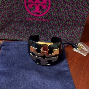 Tory Burch Black and Gold Cuff Bracelet